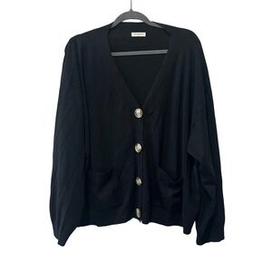 Movesgood Black‎ Knit Cardigan Sweater Oversized Button Front Pockets Large/XL